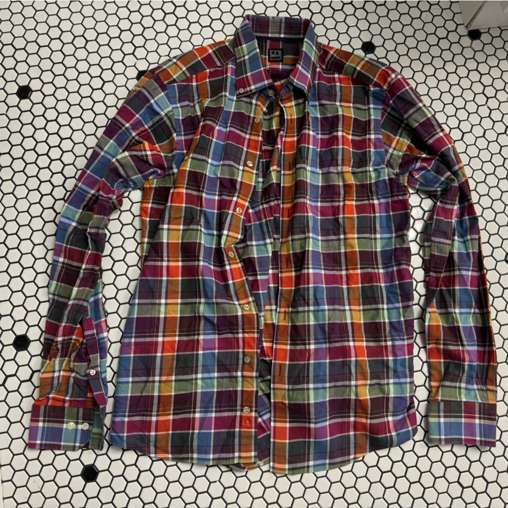 Ike behar plaid button down shirt size large